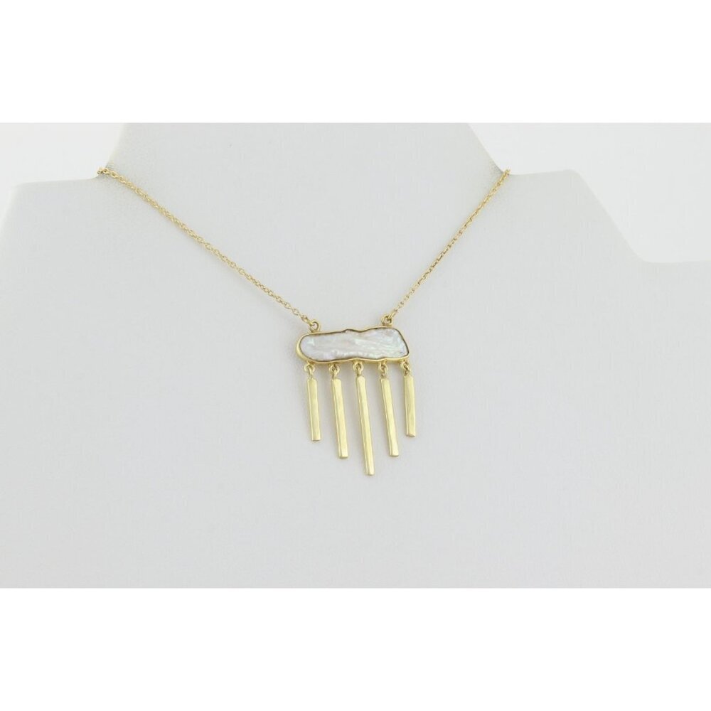 Gold Over Sterling Silver Natural Keshi Pearl Dangle Necklace 16" to 18" - Picture 7 of 8
